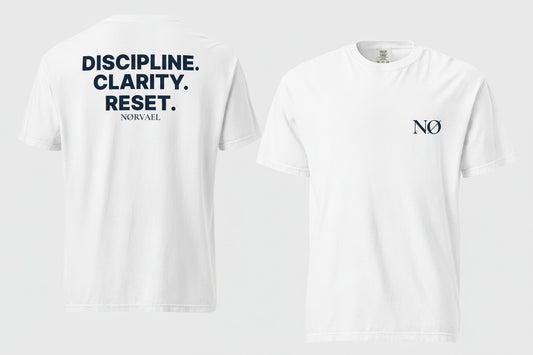 Nørvael Discipline Clarity Reset T-Shirt for cold plunge and ice bath lifestyle, minimalist Nordic biohacking apparel