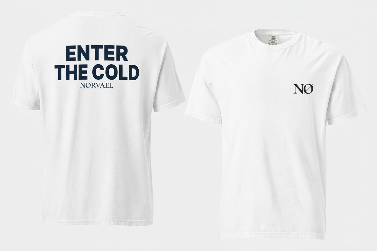 Nørvael Enter the Cold T-shirt for cold plunge and ice bath lifestyle, minimal Nordic biohacking clothing