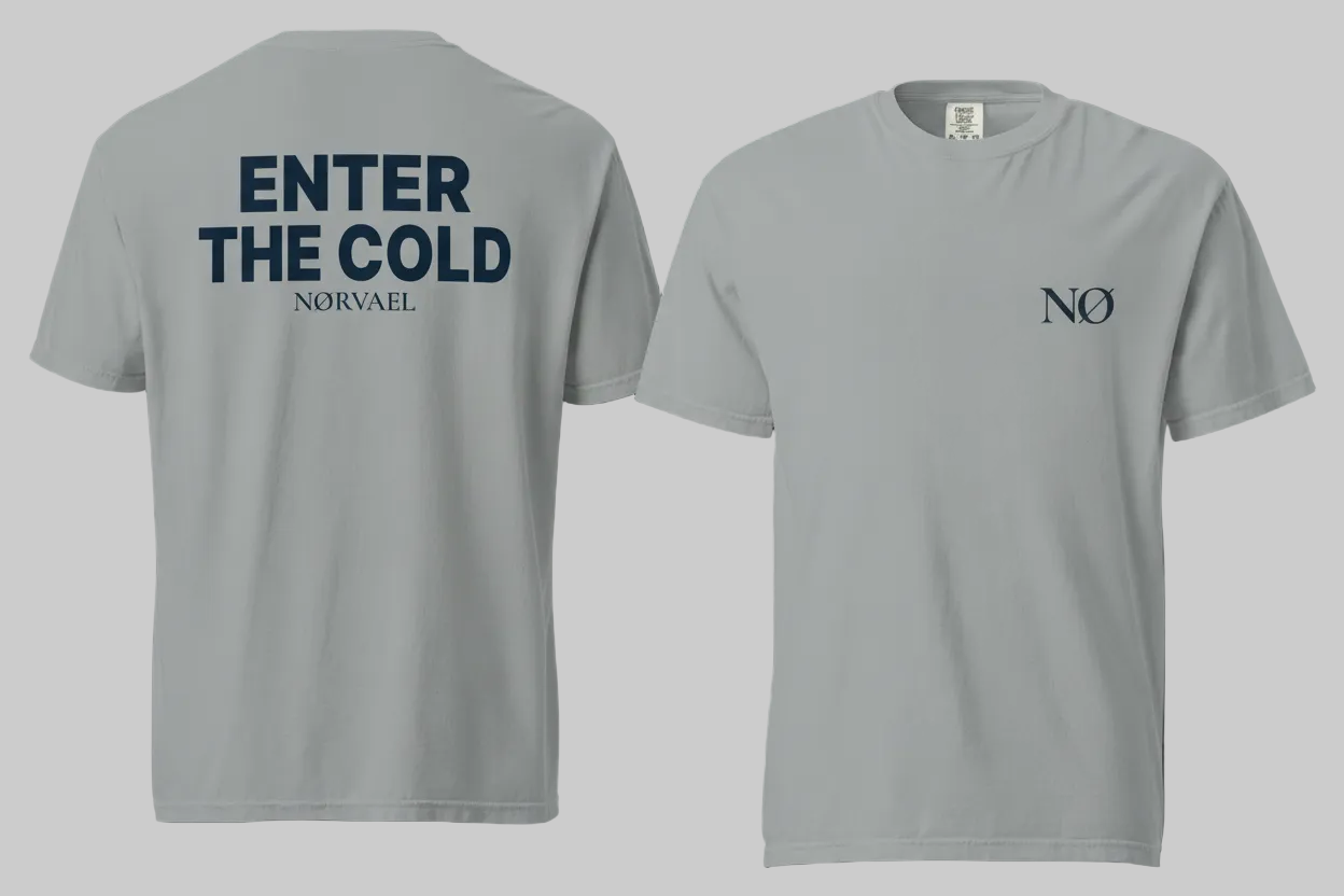 Nørvael grey Enter the ColdT-Shirt, minimalist Nordic cold plunge apparel in granit, heavyweight premium cotton