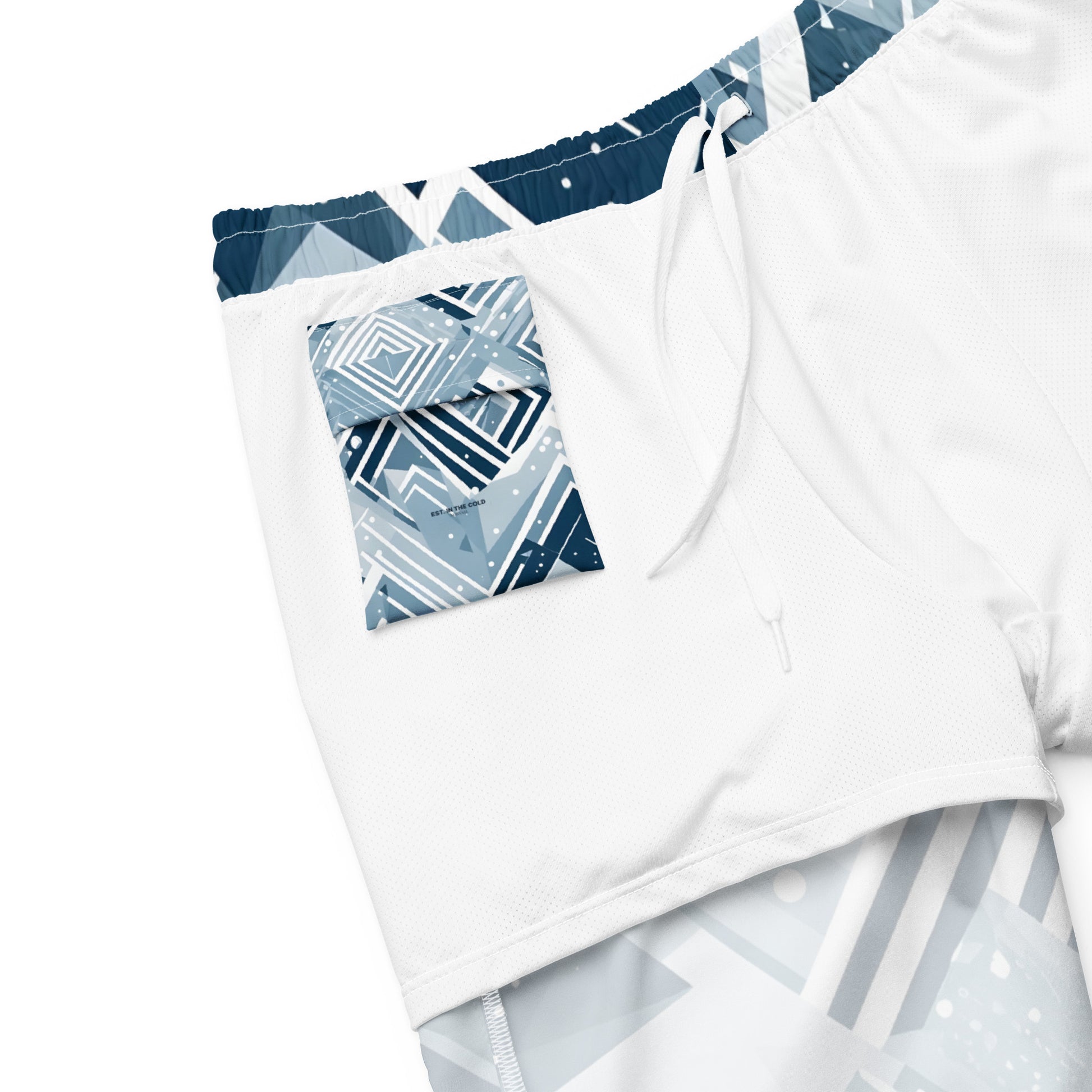 Minimalist swim shorts for ice bathing—bold pattern, lightweight fabric by NØRVAEL