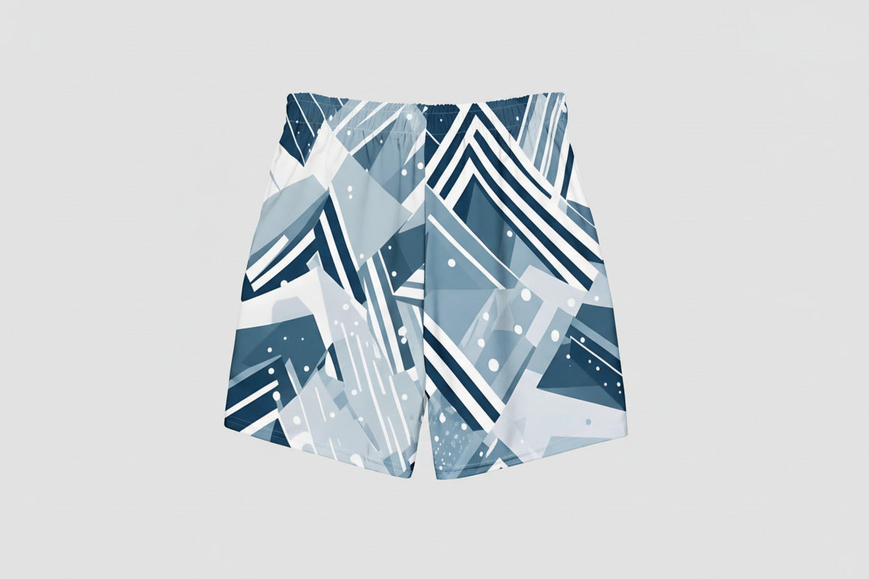 NØRVAEL Swim Shorts in geometric icy blue—ice bath swimwear for ritual clarity"