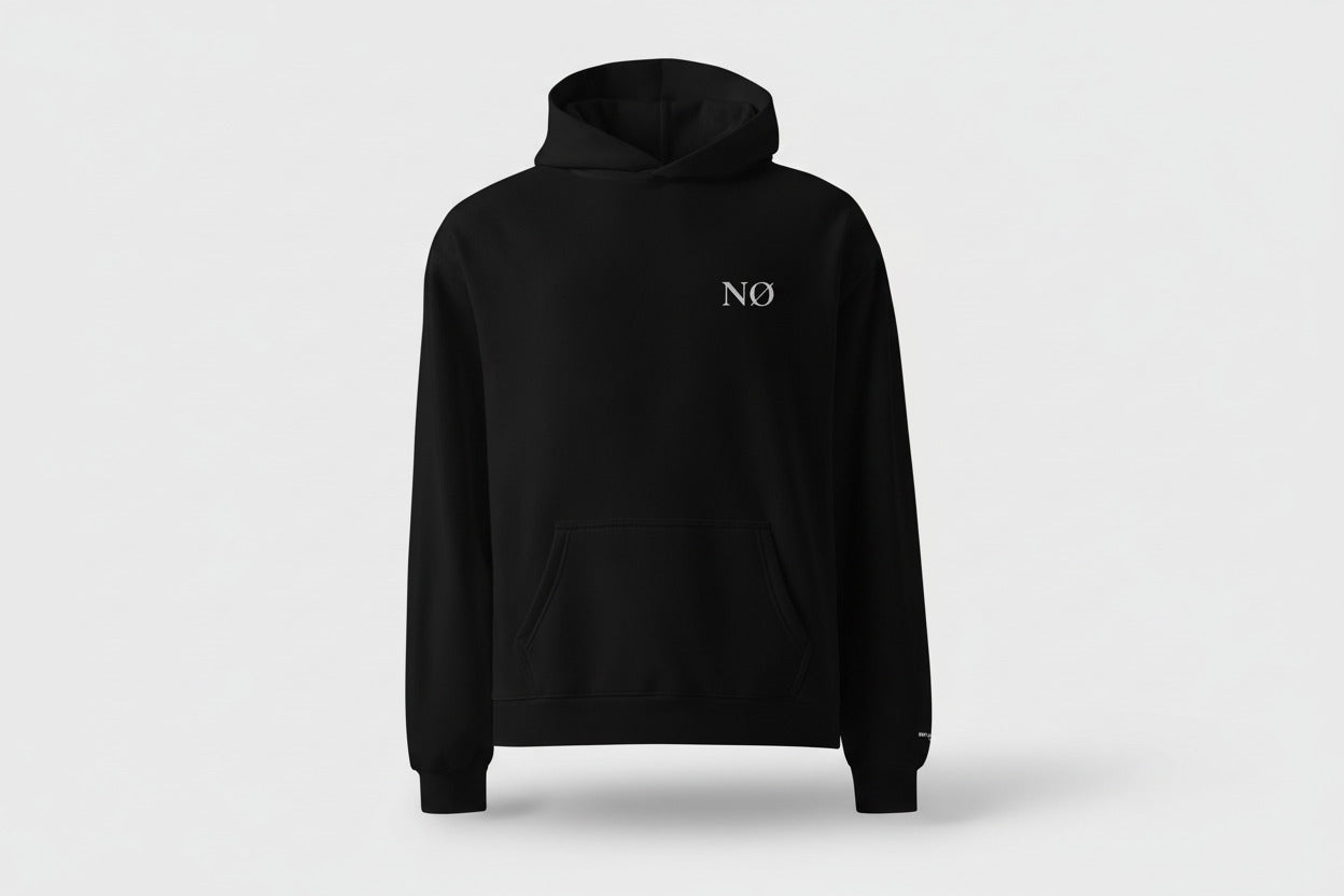 Black Nørvael hoodie with "ENTER THE COLD" printed in white on the back.