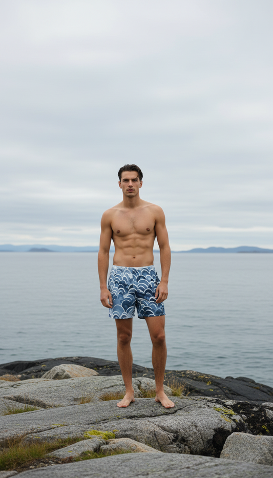 Nørvael Arctic Wave Swim Shorts – Blue Geometric Limited Edition